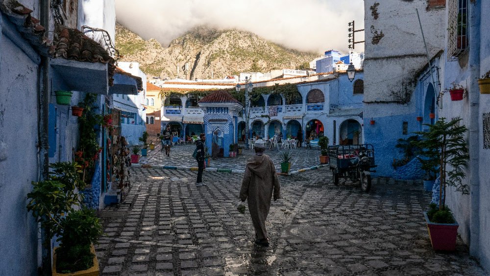 A wide square in the city of chefchaouen Morocco