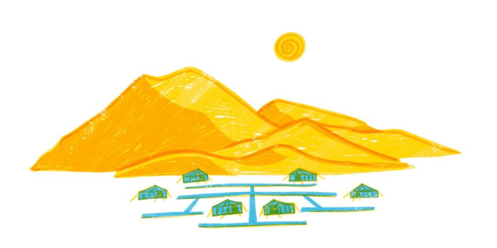 camping in erg chebbi morocco illustration