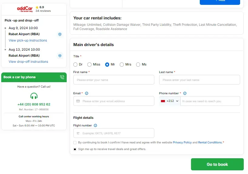 final step of how to book cars on economybookings