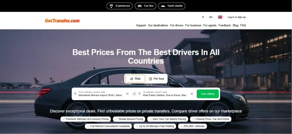 GetTransfer.com website interface