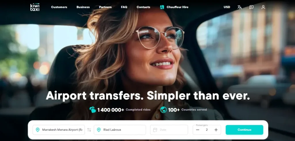 kiwitaxi website interface