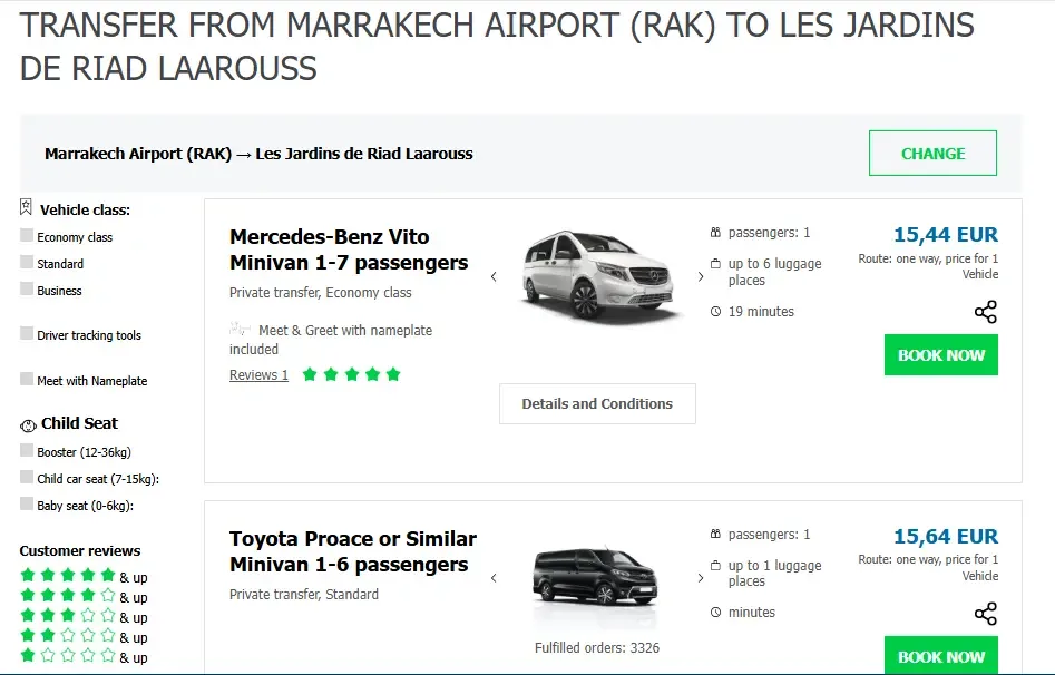 screenshot from intui.travel showing trips in morocco for booking