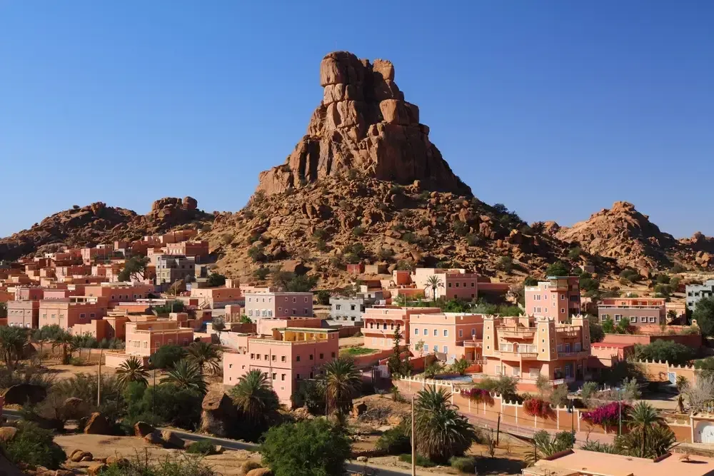 giant rock behind the small touwn of tafraoute in morocco